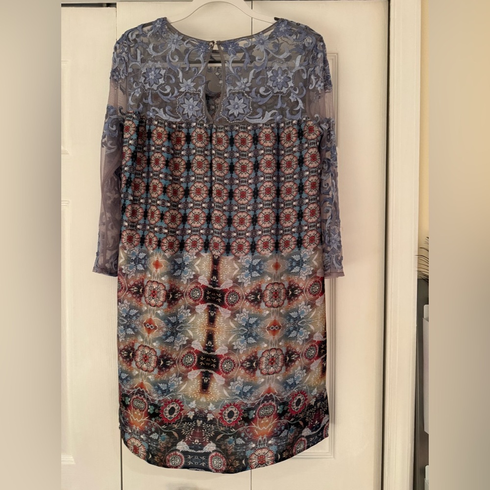 Chic Blue And Multicolor Patterned Mini Dress - image 2